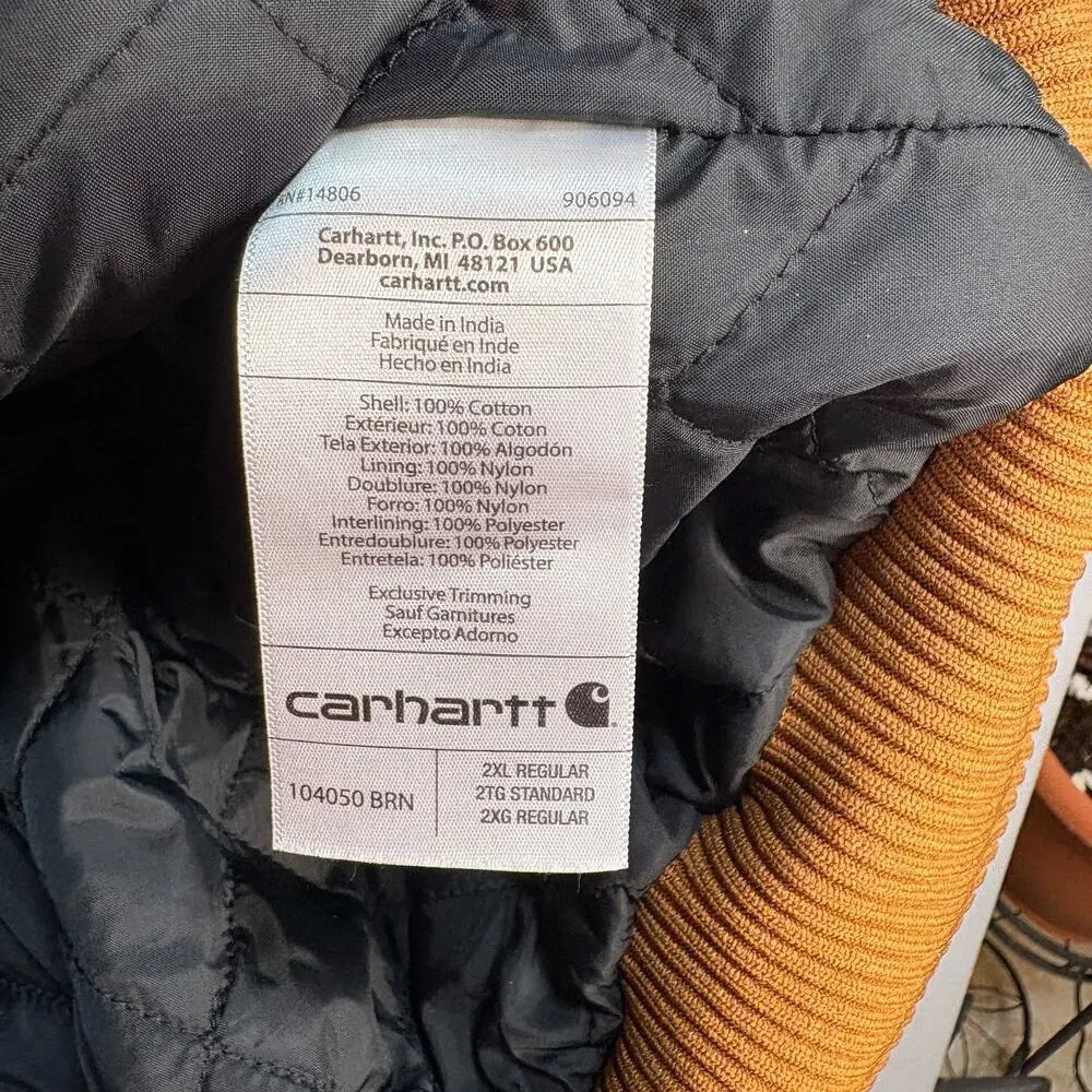 Carhartt Men's 2XL Brown Duck Canvas Hooded Active Jacket Quilted Lined J130-M